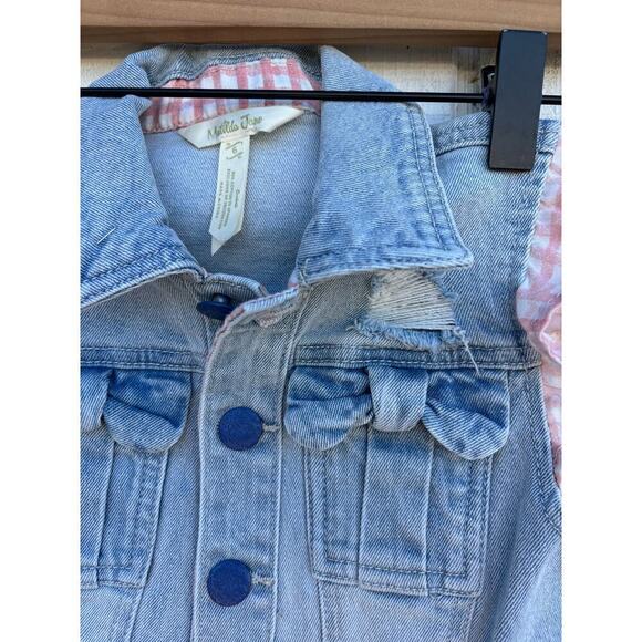 Matilda Jane Denim Jean Vest, Pink Ruffle Sleeves, Bow Pockets, Sz 6 - Picture 3 of 4